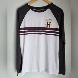 Men's Gray, White And Burgundy Long Sleeve Cotton Blend Shirt